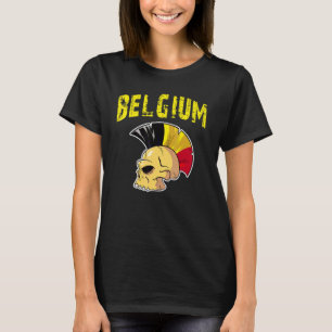 Belgium Flag Mohawk Skull National Team Supporter  T-Shirt
