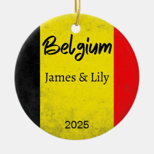 Belgium Flag Ornament, Personalised Belgium Ceramic Ornament
