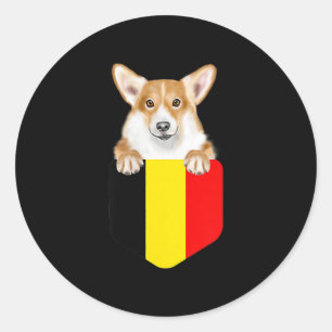Belgium Flag Pembroke Welsh Corgi Dog In Pocket Classic Round Sticker