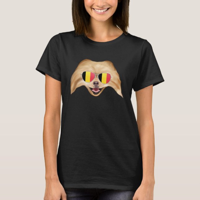 Belgium Flag Pomeranian Dog Belgium Pocket T-Shirt (Front)