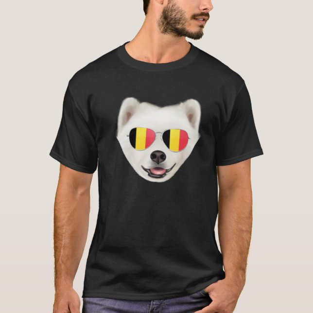 Belgium Flag Samoyed Dog Belgium Pocket T-Shirt (Front)
