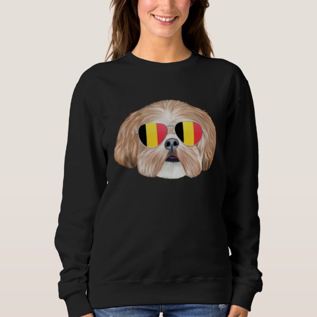 Belgium Flag Shih Tzu Dog Belgium Pocket Sweatshirt (Front)