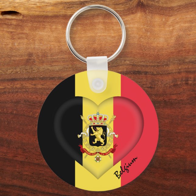 Belgium & Heart,  Belgian Flag fashion / sports Key Ring (Front)