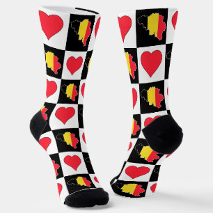 Belgium Heart Pattern Belgian National Flag Map Socks