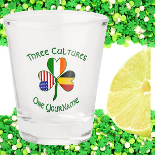 Belgium Ireland USA Flags Shamrock Personalised Shot Glass