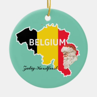 Belgium Map, Flag, Santa and Zalig Kerstfeest Ceramic Ornament