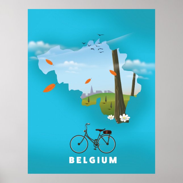 Belgium Map travel poster print. (Front)