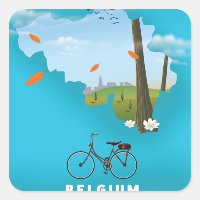 Belgium Map travel poster print. Square Sticker (Front)