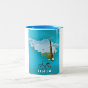 Belgium Map travel poster print. Two-Tone Coffee Mug