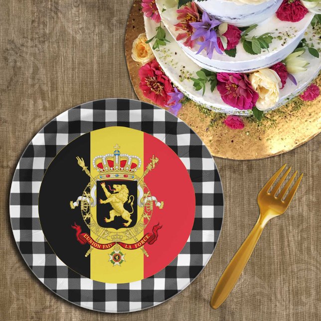 Belgium Plate, buffalo plaid & Belgian Flag Paper Plate (Creator Uploaded)