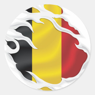 Belgium Ripped Flag Classic Round Sticker
