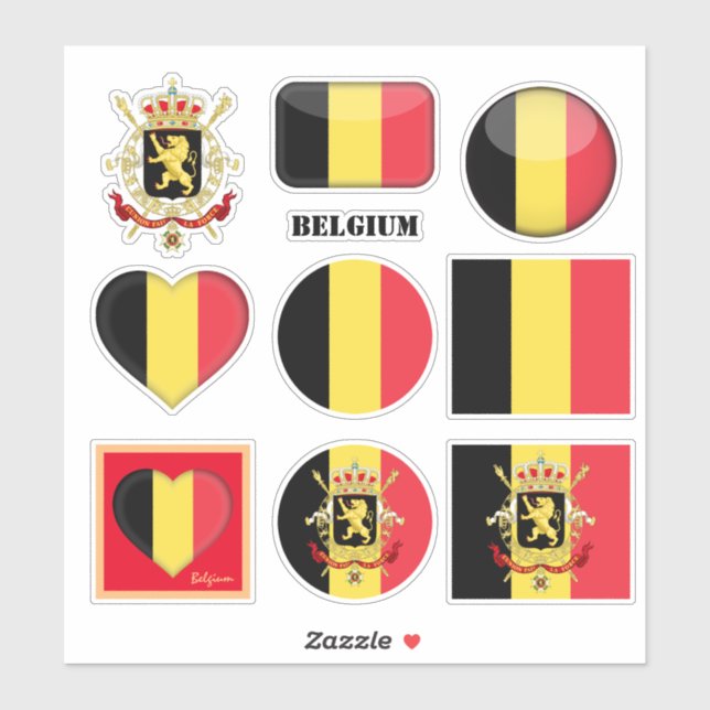Belgium stickers & Belgian Flag, Heart /sports (Sheet)