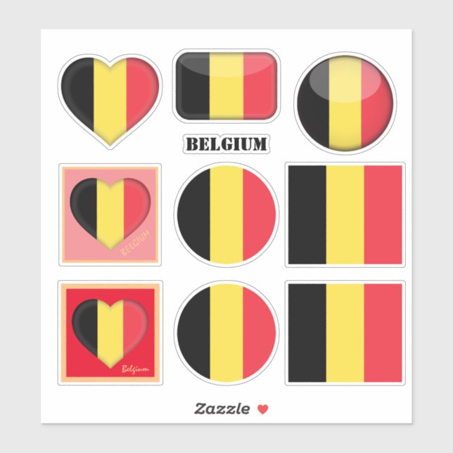 Belgium stickers & Belgian Flag, Heart /sports (Sheet)