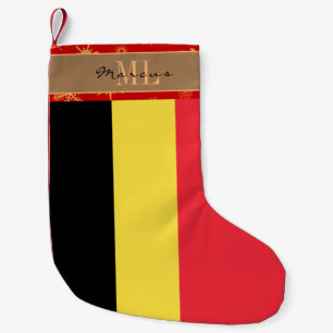 Belgium stocking, Belgian Flag, monogram snowflake Small Christmas Stocking