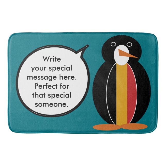 Belgium Talking Ms Penguin Personalised  Bath Mat (Front)