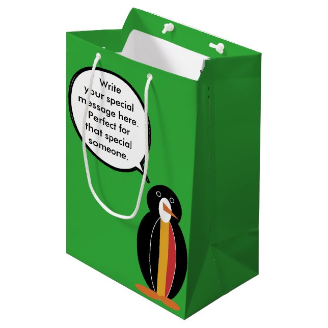 Belgium Talking Ms Penguin Personalised  Medium Gift Bag (Front Angled)