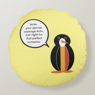 Belgium Talking Ms Penguin Personalised  Round Cushion