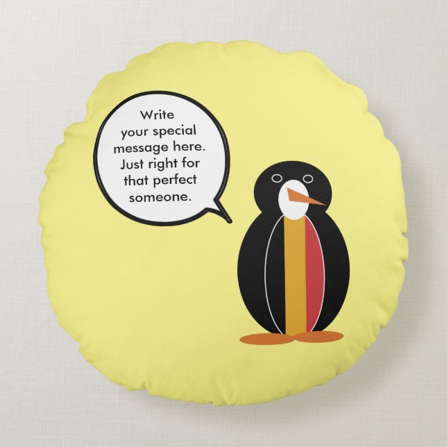 Belgium Talking Ms Penguin Personalised  Round Cushion (Front)