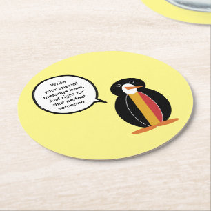 Belgium Talking Ms Penguin Personalised Round Paper Coaster