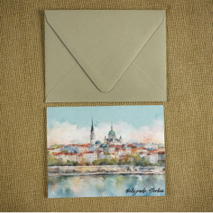 Belgrade Serbia Silhouette Watercolor Painting Postcard