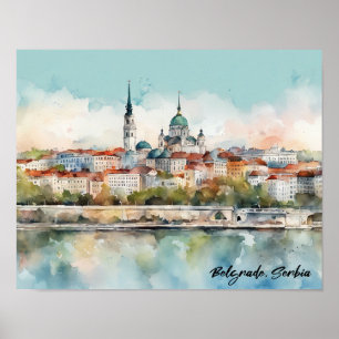 Belgrade Serbia Silhouette Watercolor Painting Poster