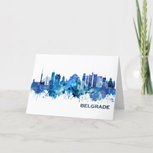 Belgrade Serbia Skyline Blue Holiday Card