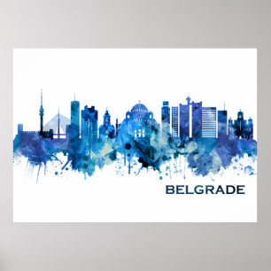 Belgrade Serbia Skyline Blue Poster
