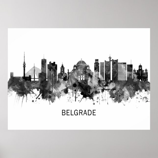Belgrade Serbia Skyline BW Poster (Front)