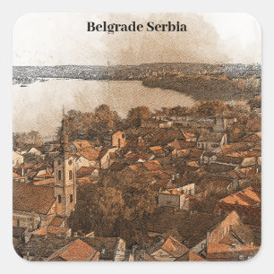 Belgrade Serbia Skyline Panorama View Square Sticker