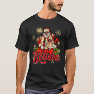 Believe African Afro Claus Christmas Tree Lights P T-Shirt