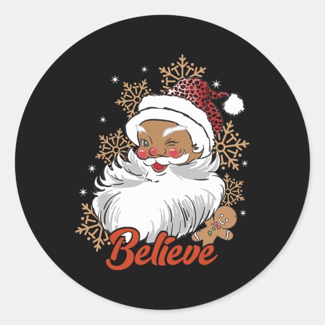 Believe Afro Santa African American Christmas Blac Classic Round Sticker (Front)