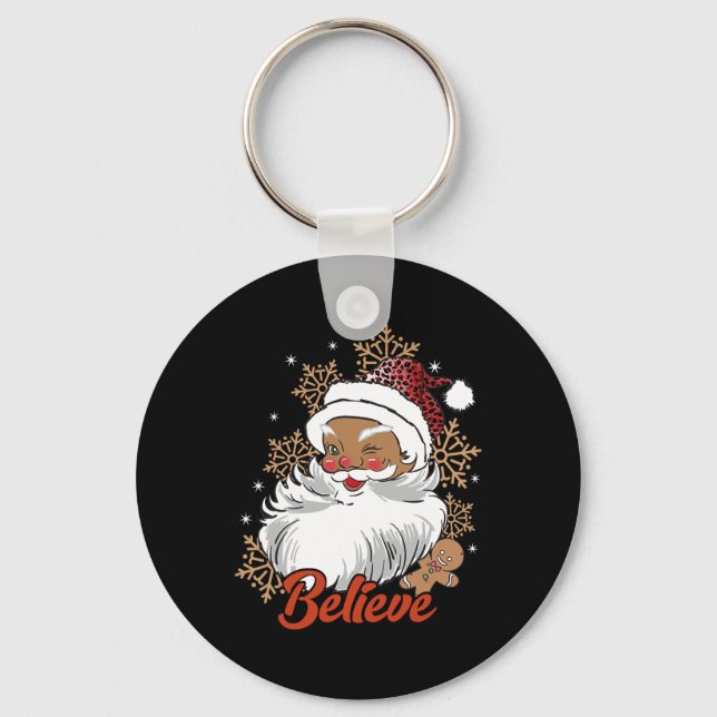 Believe Afro Santa African American Christmas Blac Key Ring (Front)