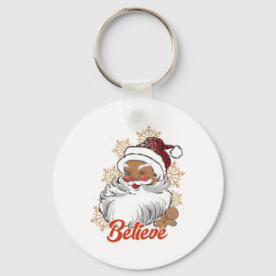 Believe Afro Santa African American Christmas Blac Key Ring