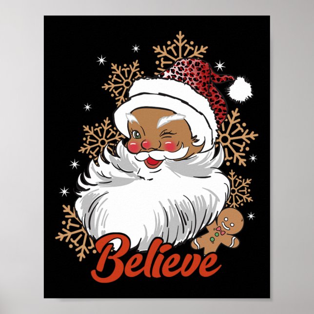Believe Afro Santa African American Christmas Blac Poster (Front)