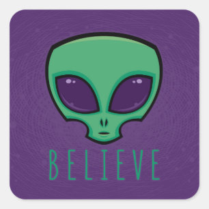 Believe Alien Head Square Sticker