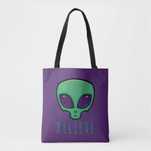 Believe Alien Head Tote Bag
