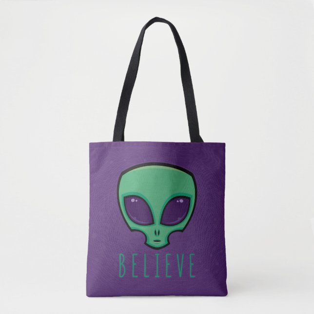 Believe Alien Head Tote Bag (Front)
