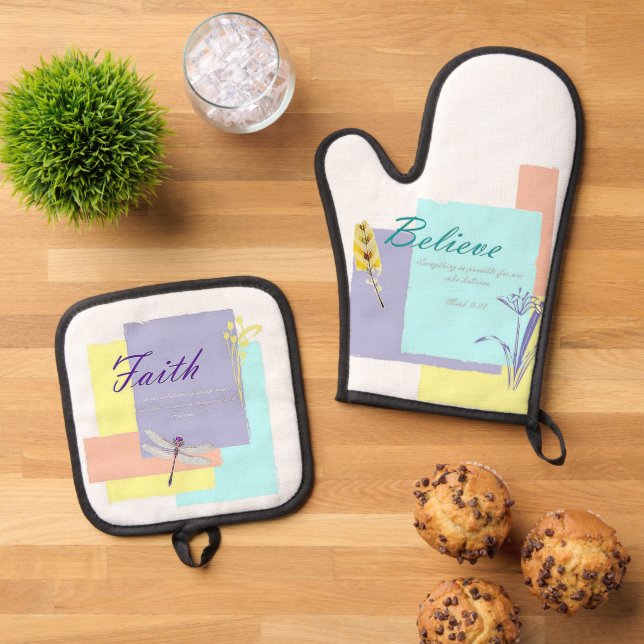 Believe and faith  oven mitt & pot holder set (Top Down)