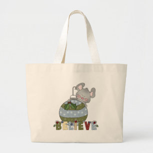 Believe Animals Grey Mouse Ornament Christmas Large Tote Bag