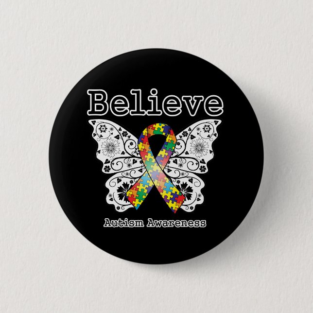 Believe Autism Awareness 6 Cm Round Badge (Front)