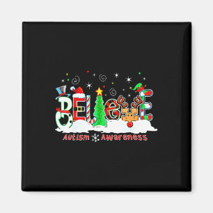 Believe Autism Awareness Christmas Tree Light Sant Magnet