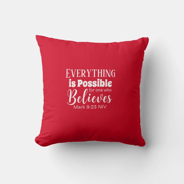  Believe Bible Verse Christian Faith Red Cushion (Front)
