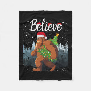 Believe Bigfoot Carrying Christmas Tree Wearing A  Fleece Blanket