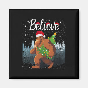Believe Bigfoot Carrying Christmas Tree Wearing A Magnet