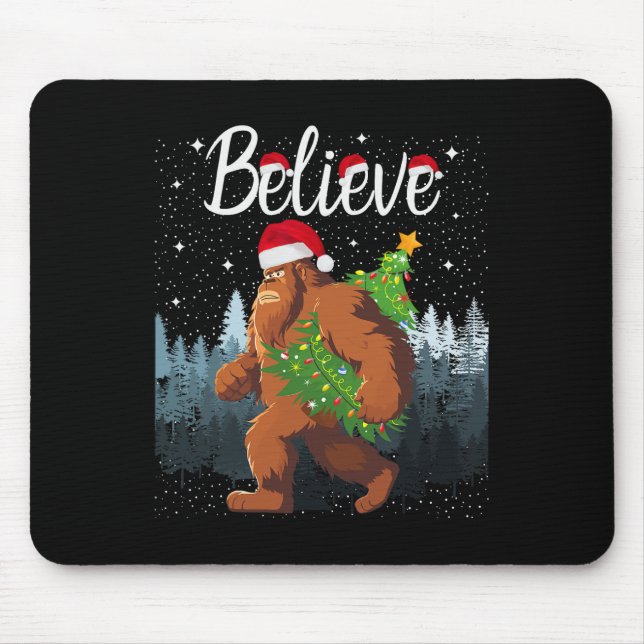 Believe Bigfoot Carrying Christmas Tree Wearing A  Mouse Pad (Front)