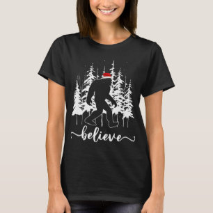 Believe Bigfoot Light Santa Squatch Christmas Tree T-Shirt