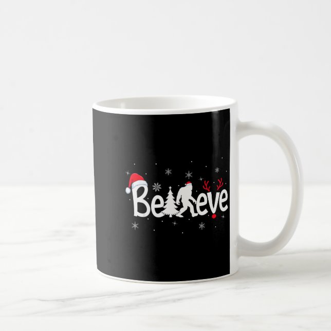 Believe Bigfoot Sasquatch Reindeer Santa Hat Merry Coffee Mug (Right)