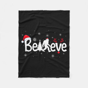 Believe Bigfoot Sasquatch Reindeer Santa Hat Merry Fleece Blanket