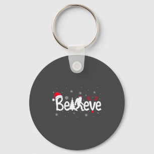 Believe Bigfoot Sasquatch Reindeer Santa Hat Merry Key Ring
