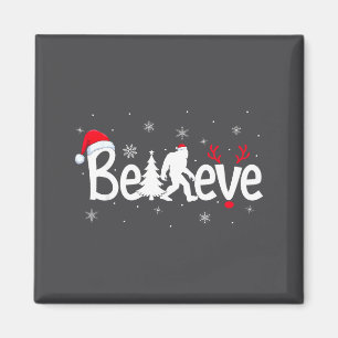 Believe Bigfoot Sasquatch Reindeer Santa Hat Merry Magnet